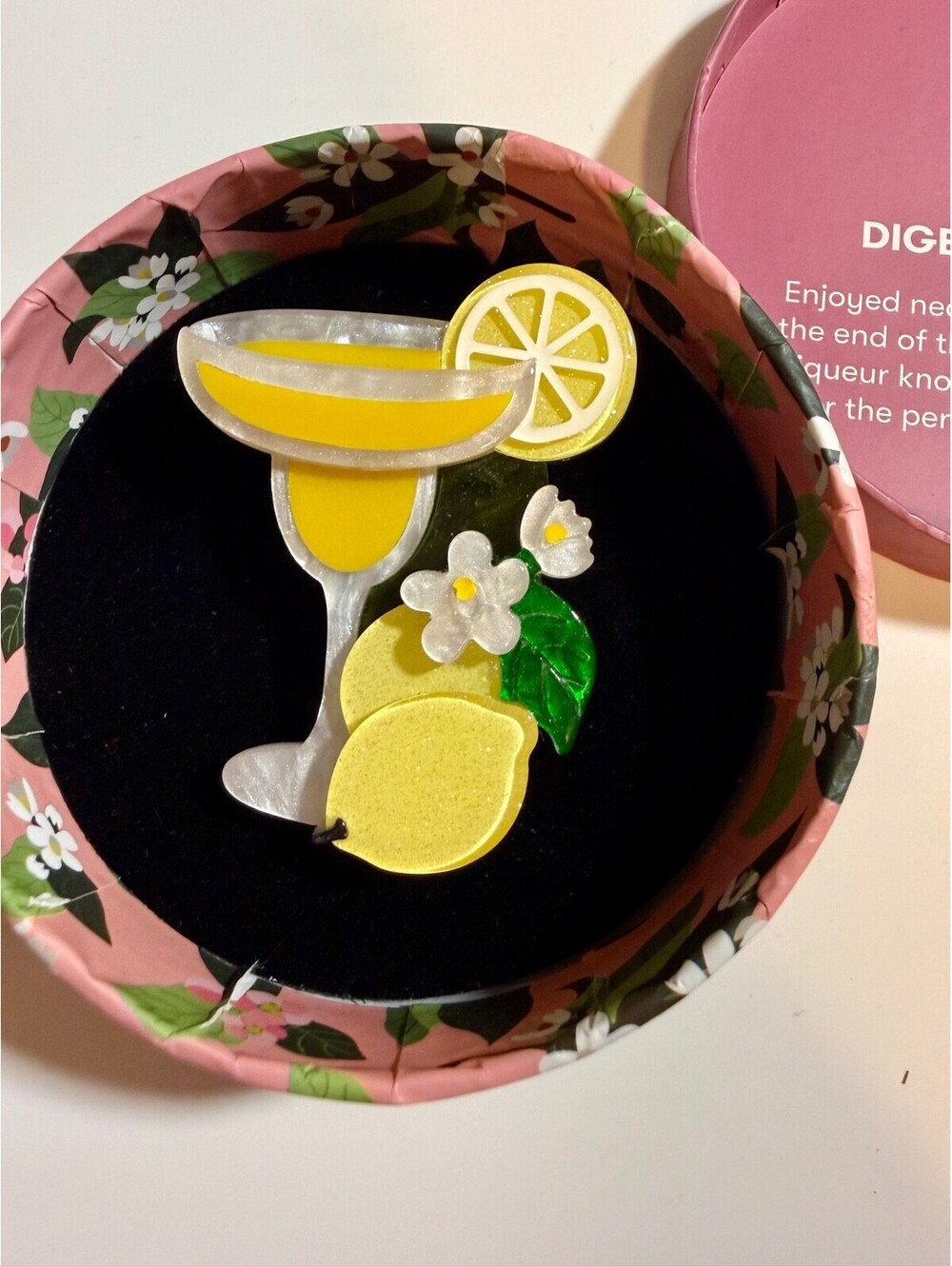 Digestif Italiano Brooch - Erstwilder Botanical Fruit Cocktail Lemon Citrus Pin